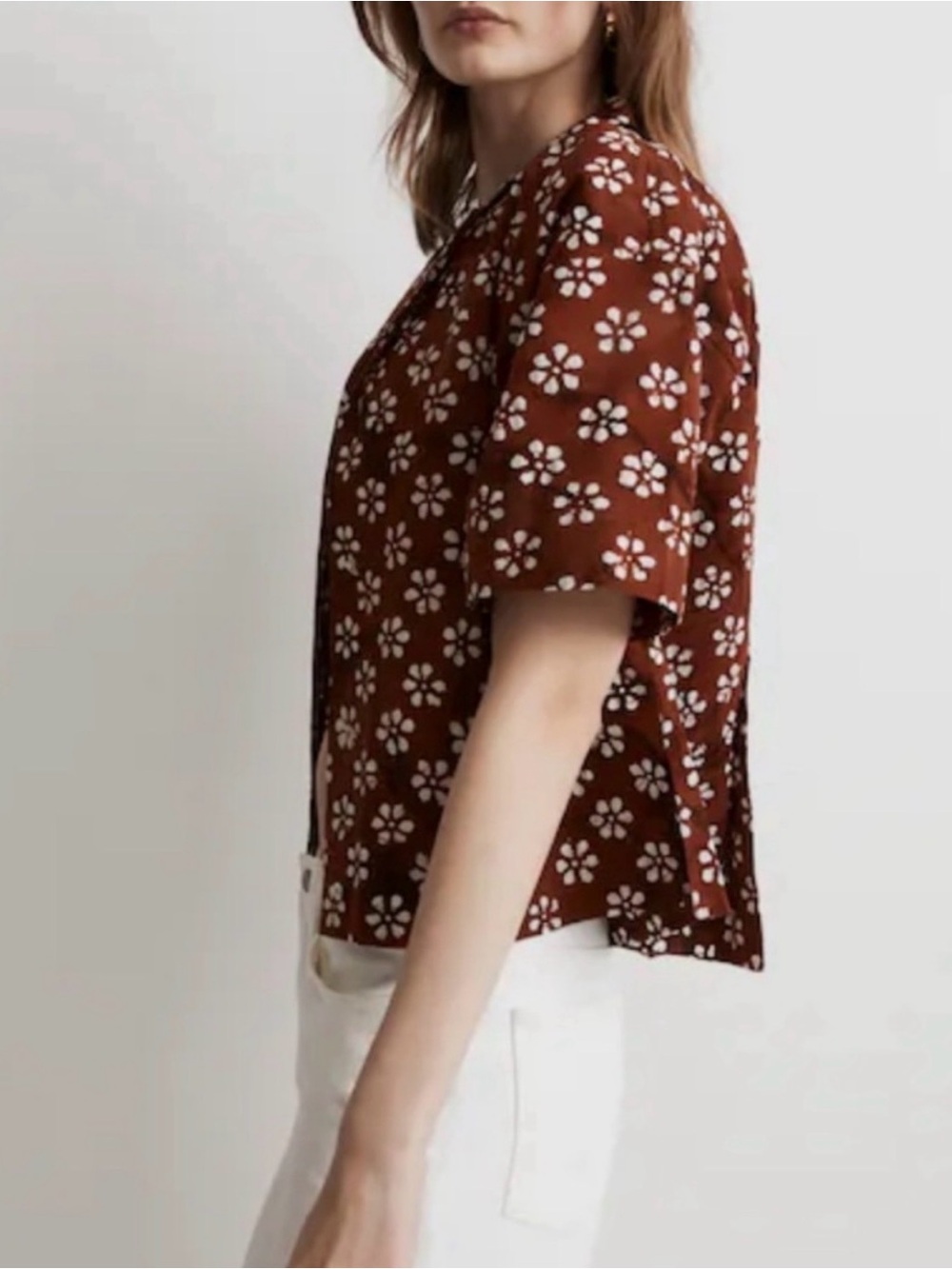 Madwell Floral Button-Up Short Sleeve Top - Brown - Picture 7 of 7